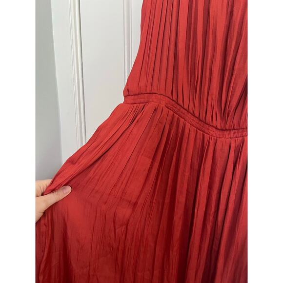 Gap Women's S Red Midi Maxi Dress Pleated Cami Sundress Side Slit Cinch Waist - Picture 11 of 16